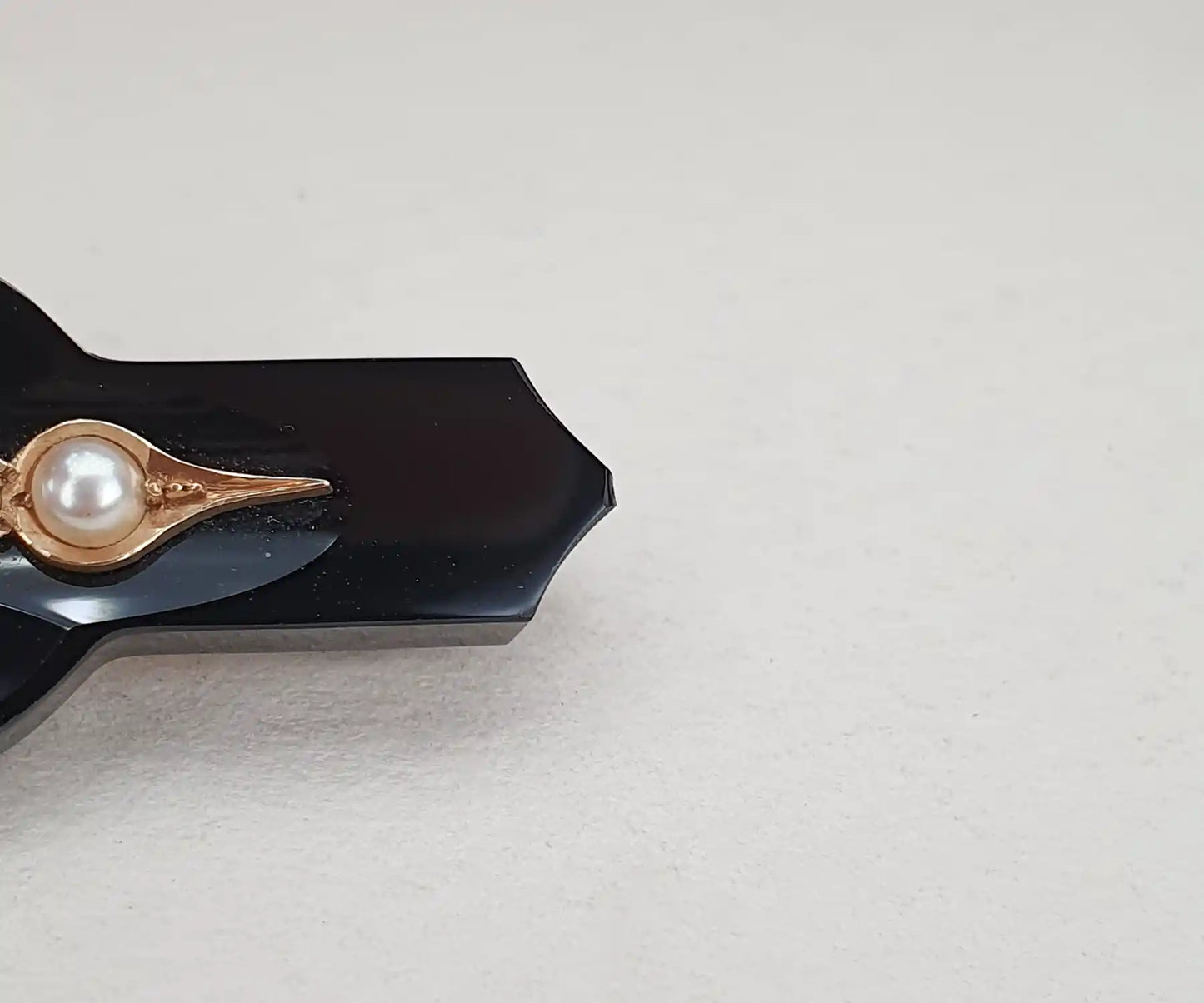 Antique Victorian Whitby Jet and PEarl Brooch