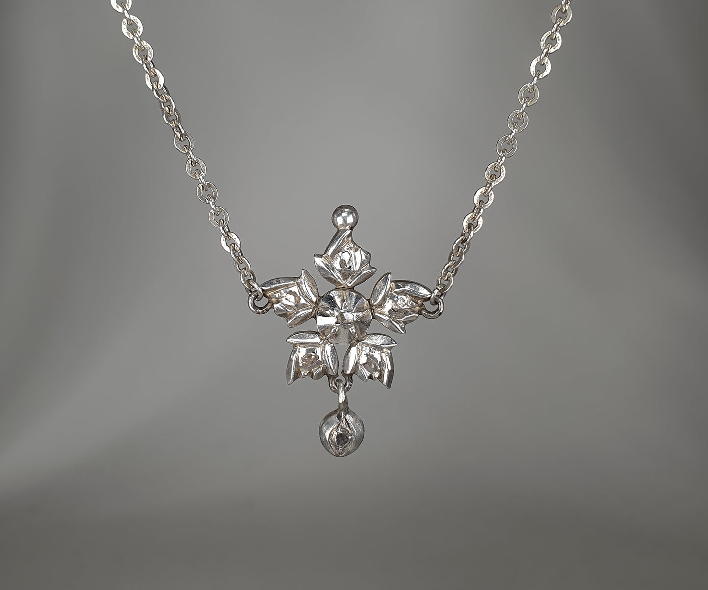 Georgian Diamond and Silver Flower Necklace