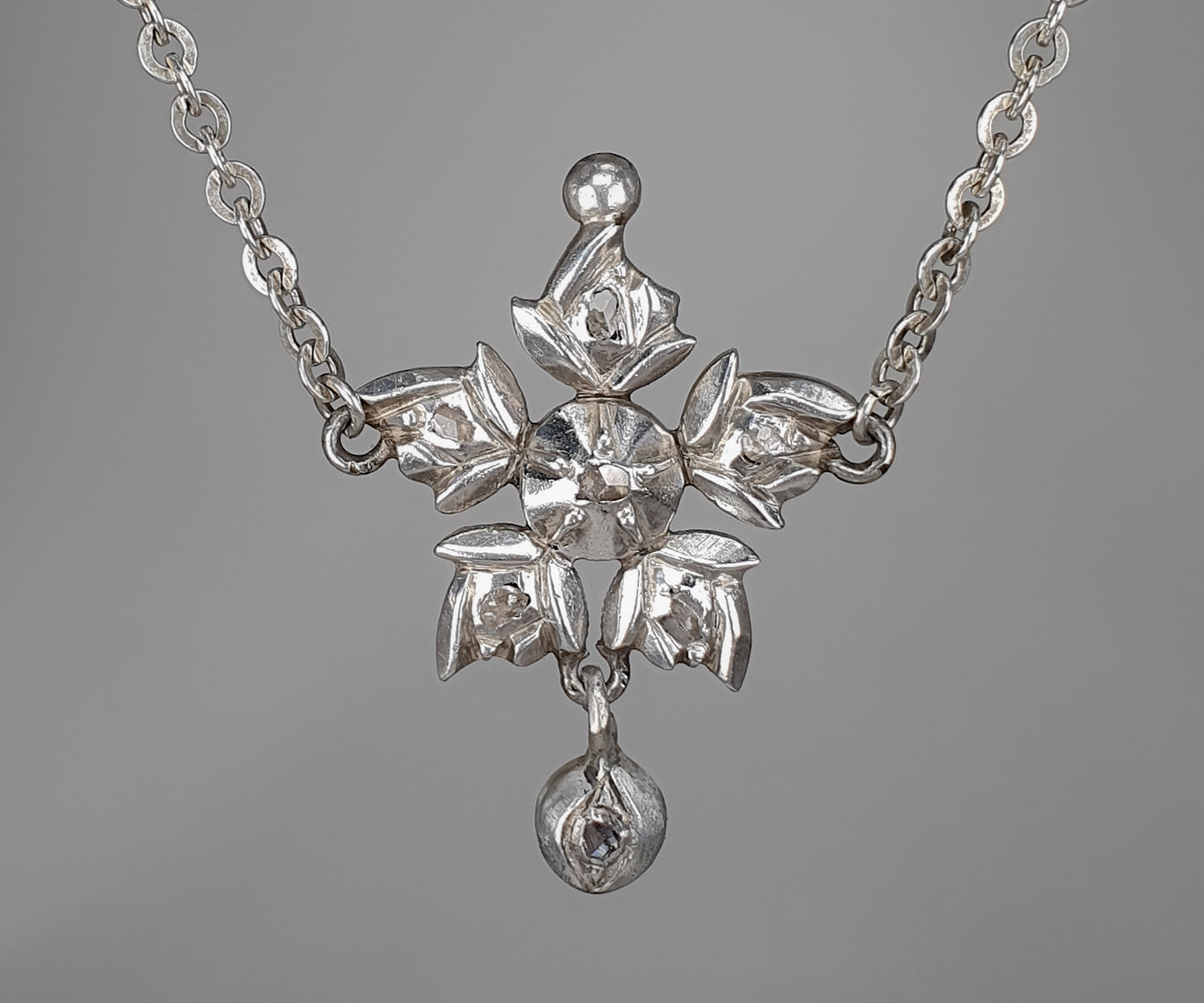 Georgian Diamond and Silver Flower Necklace