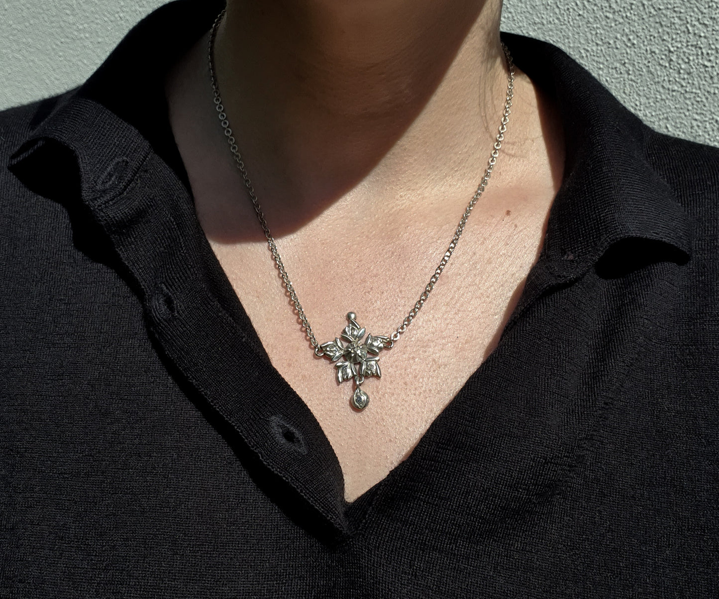Georgian Diamond and Silver Flower Necklace