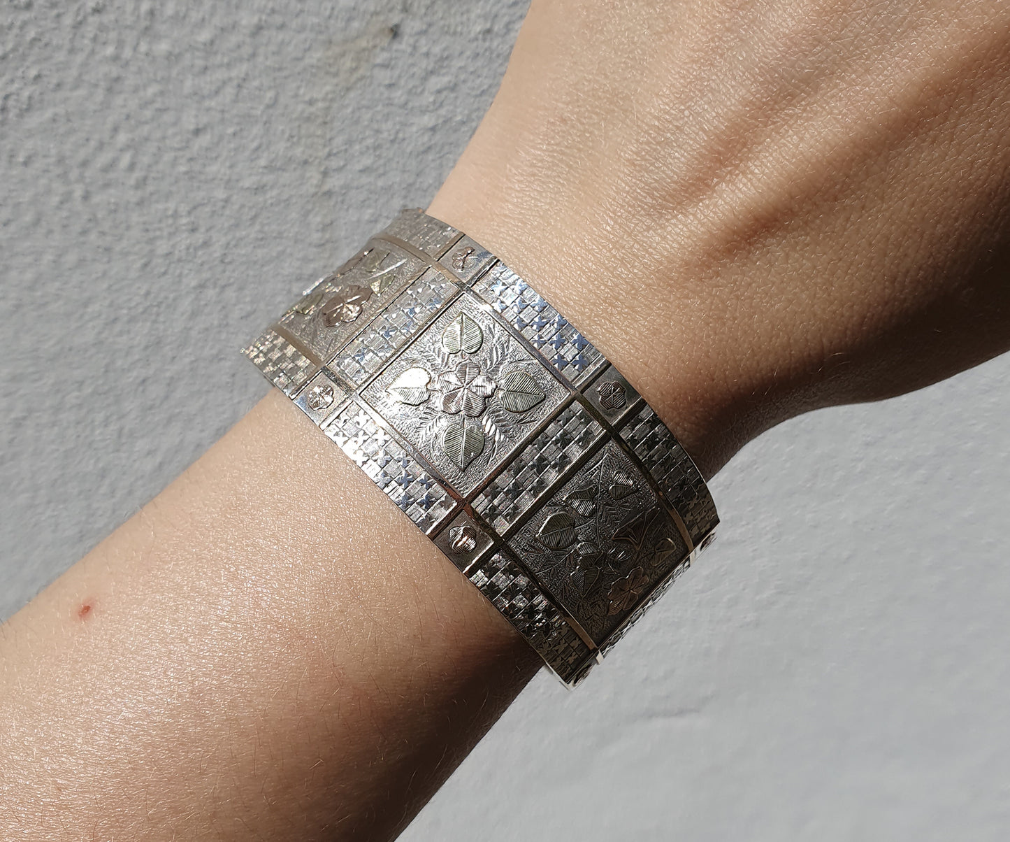 Late 1800 French Antique Gold and Silver Floral Cuff