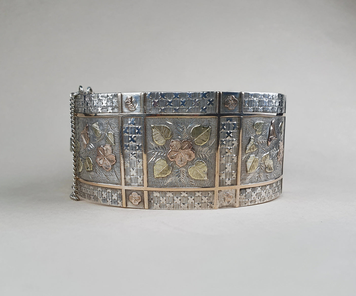 Late 1800 French Antique Gold and Silver Floral Cuff