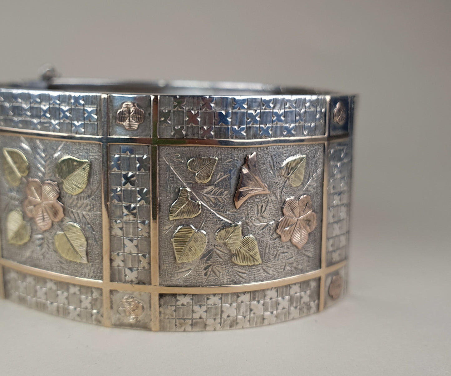 Late 1800 French Antique Gold and Silver Floral Cuff