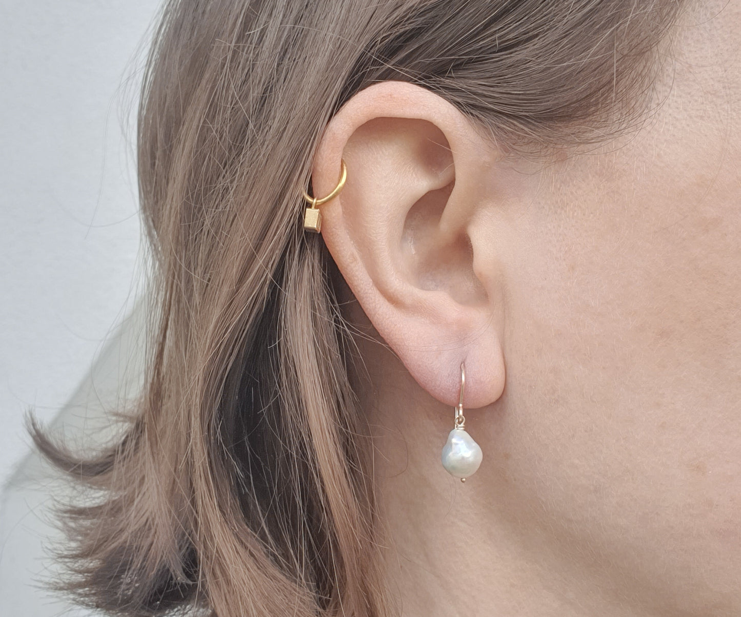 Mini White Baroque Pearl Earrings