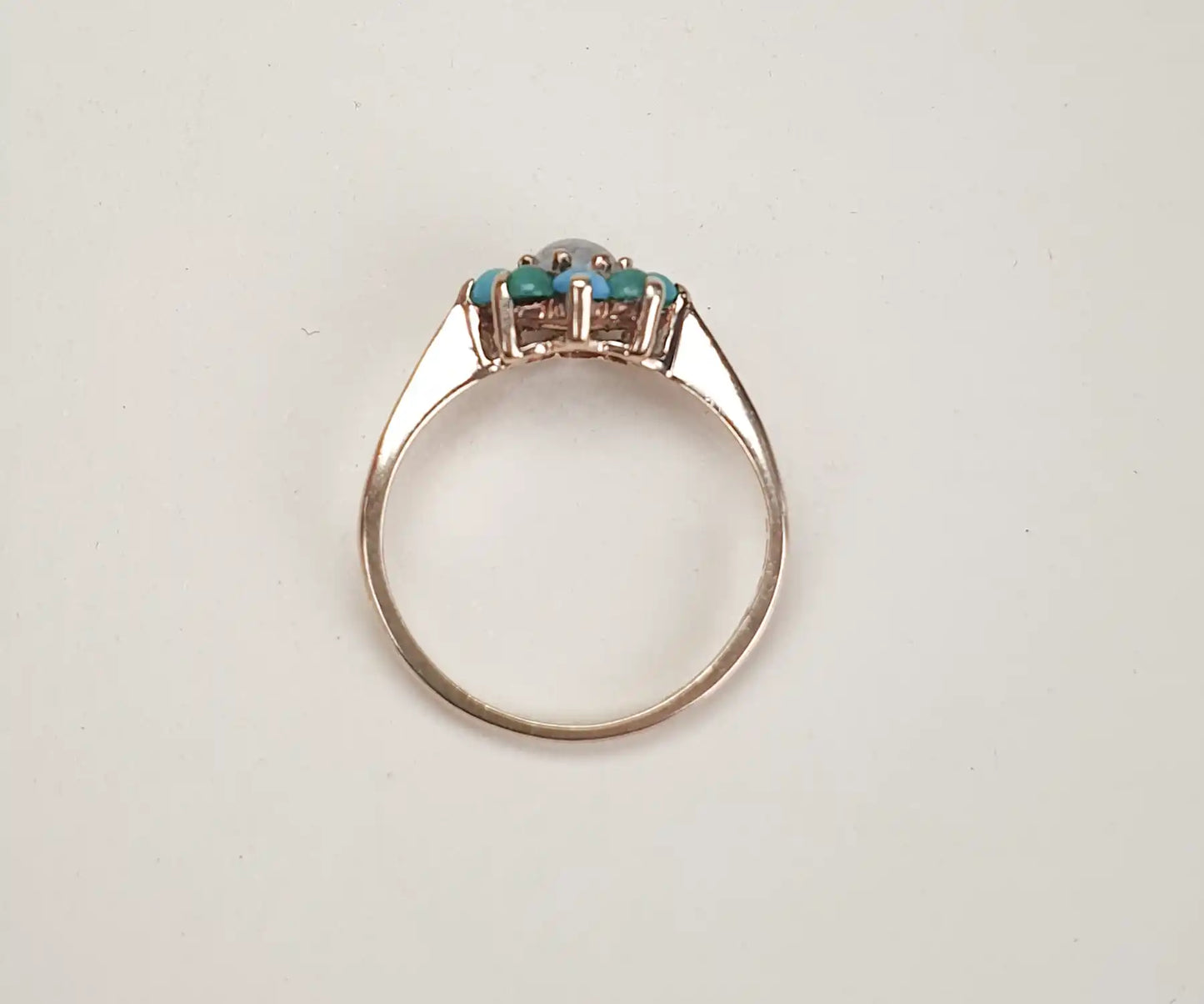 Forget Me Not Turquoise and Pearl Vintage Ring in Yellow Gold