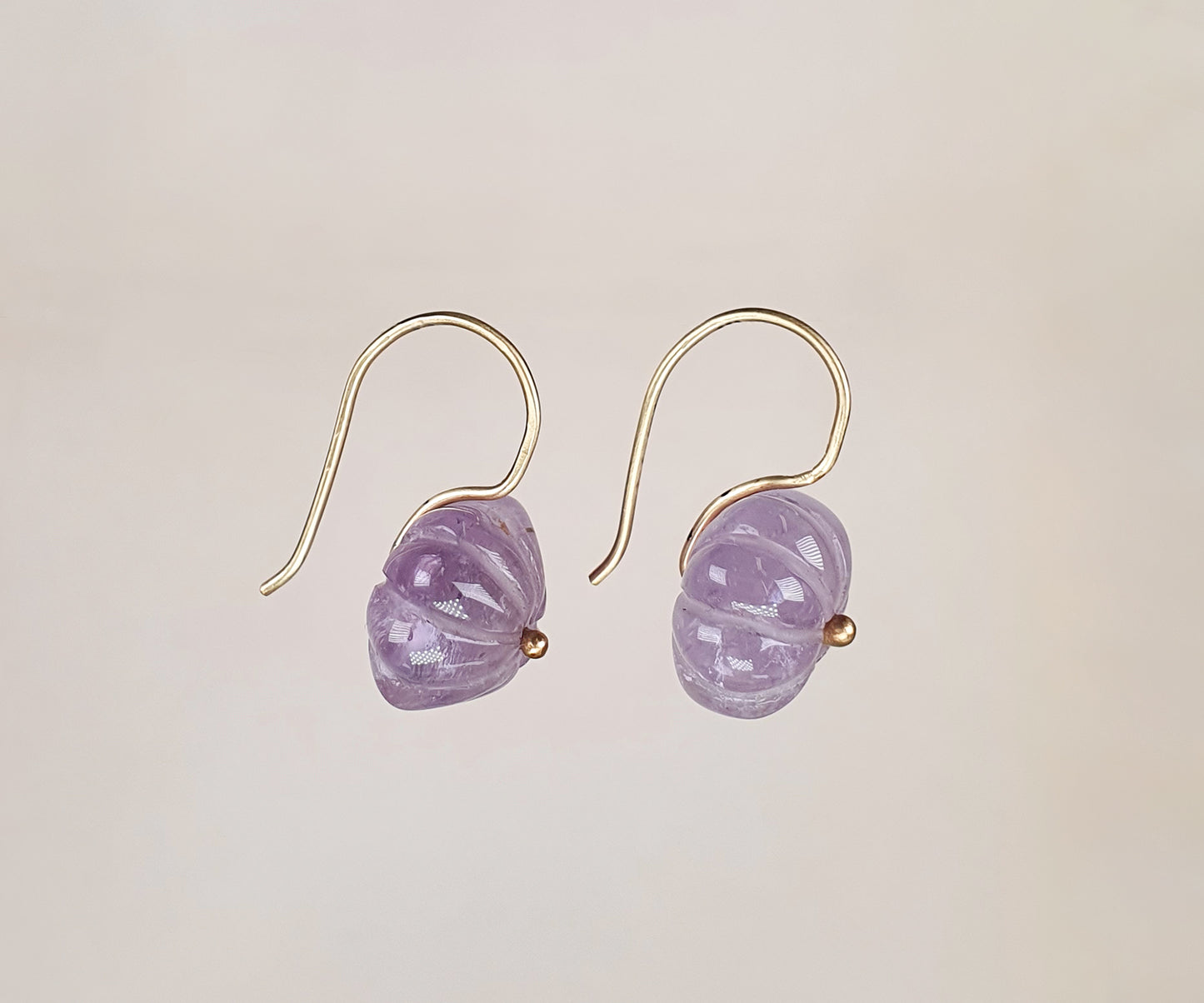 Carved Amethyst Flower Earrings in Gold