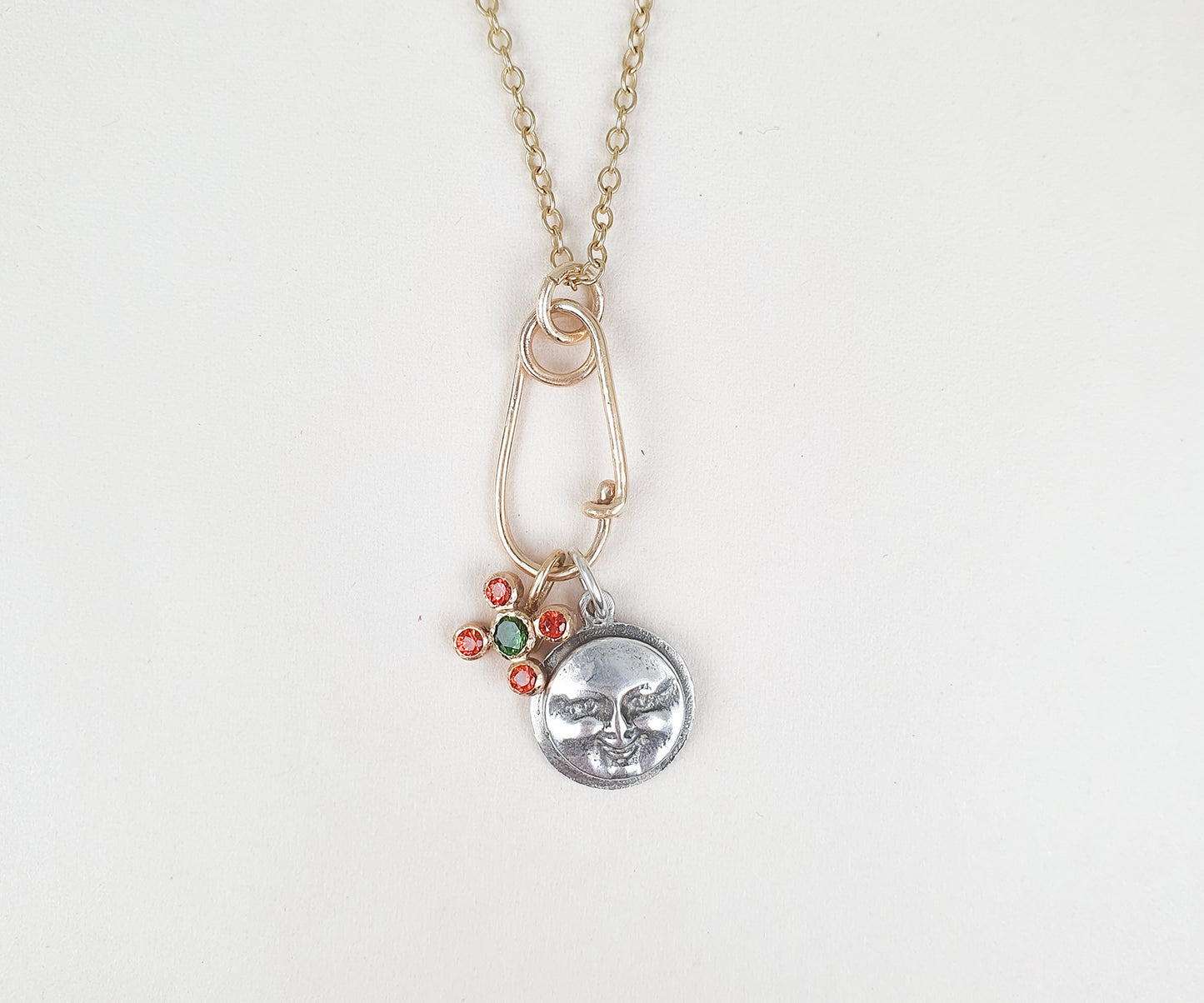 Antique Moon Face Necklace in Silver