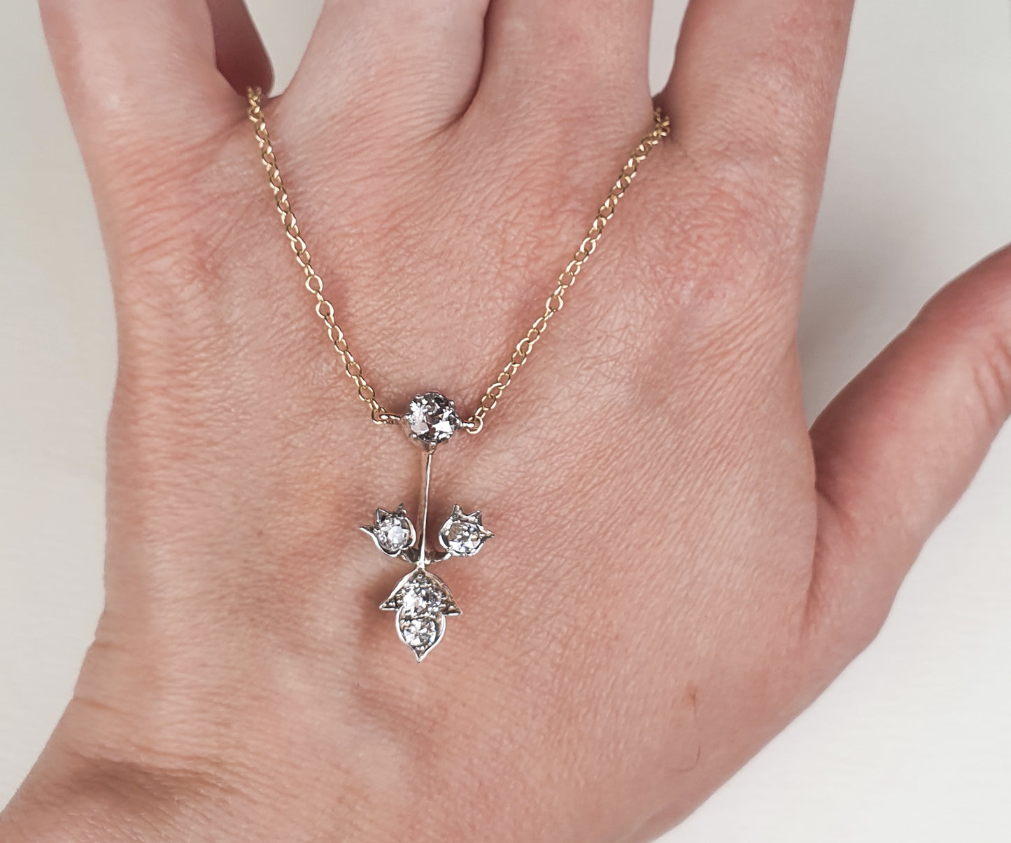 Late Victorian Diamond Floral Necklace With Old Cut Diamonds