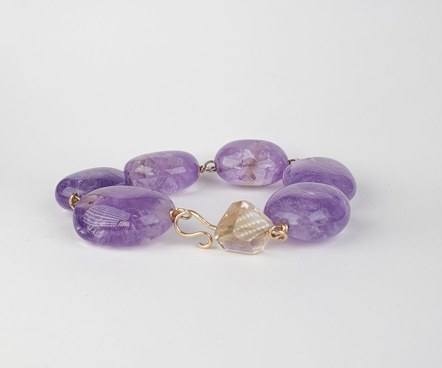 Chunky Candy Amethyst and Citrine Bracelet in Solid Gold