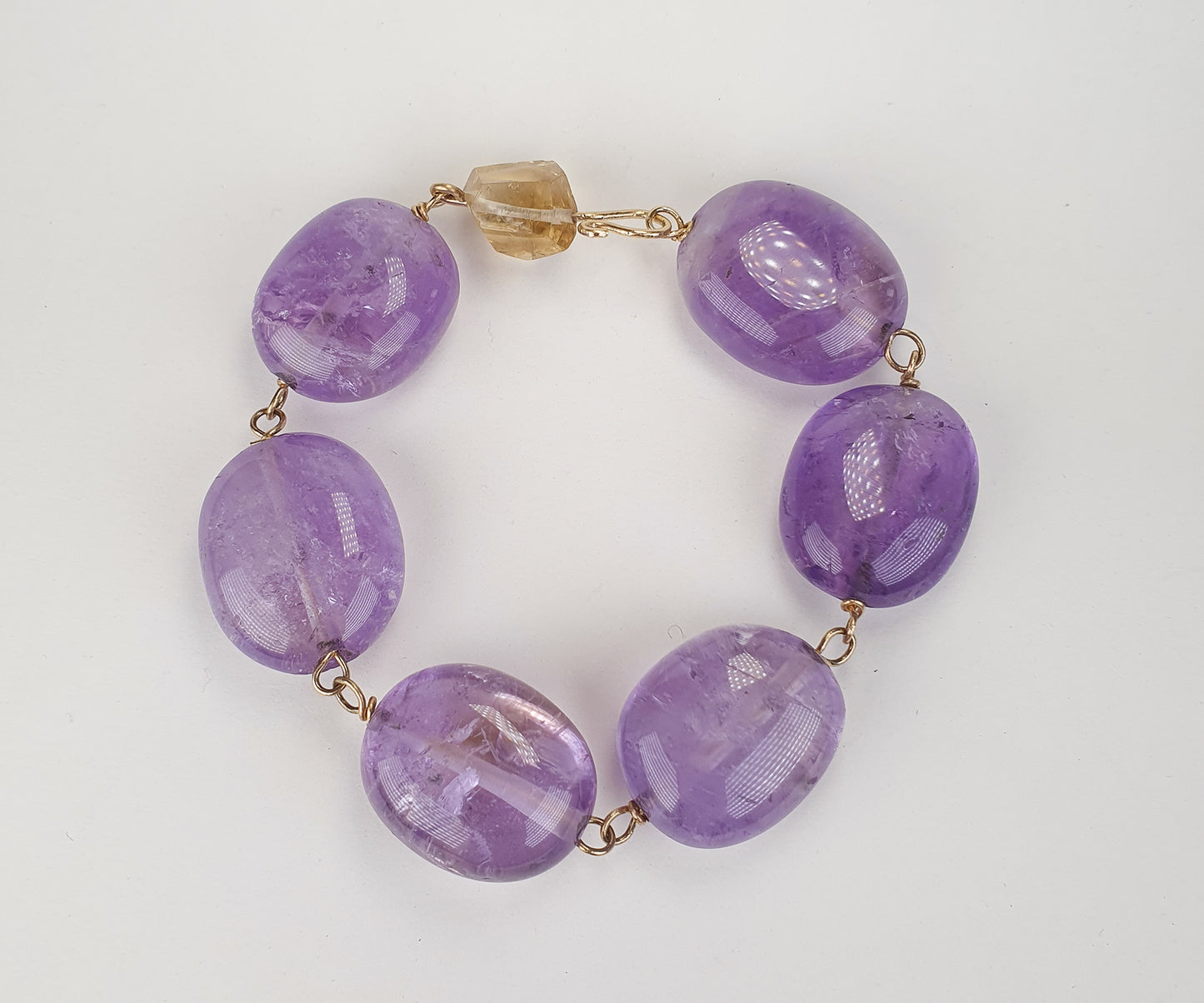 Chunky Candy Amethyst  and Citrine Bracelet in Solid Gold