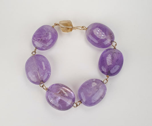 Chunky Candy Amethyst  and Citrine Bracelet in Solid Gold