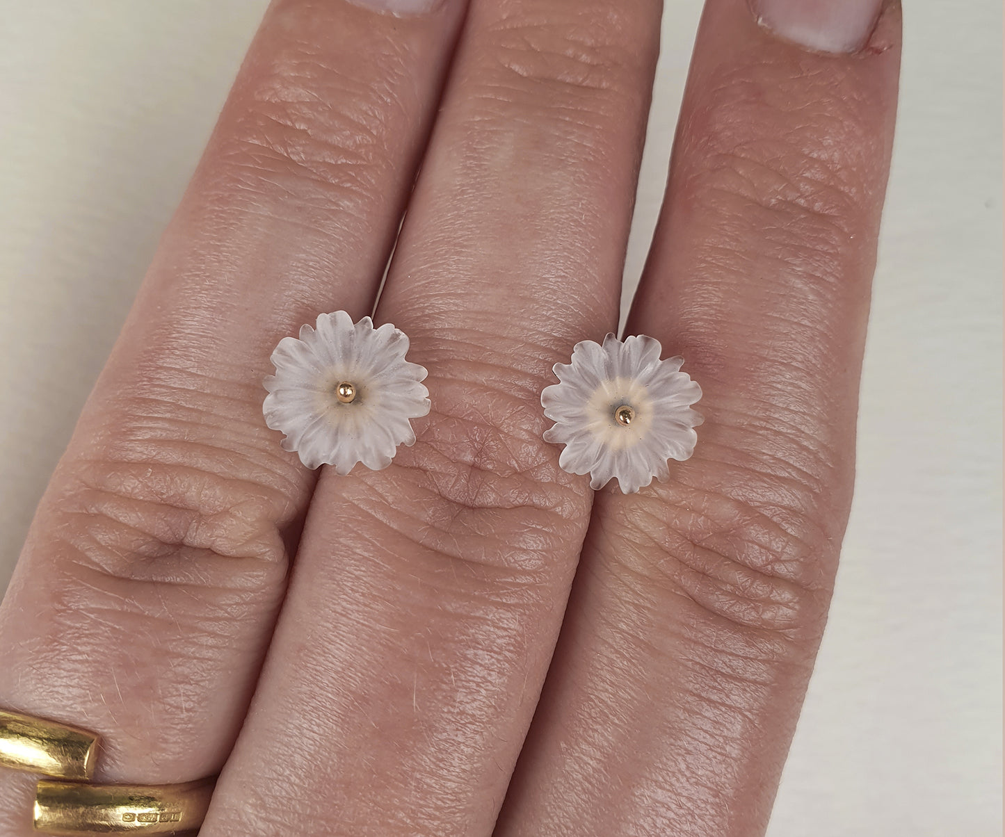 Rock Crystal Daisy Stud Earrings in Gold