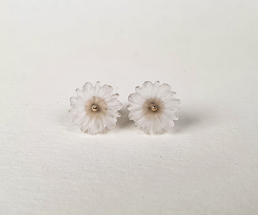Rock Crystal Daisy Stud Earrings in Gold