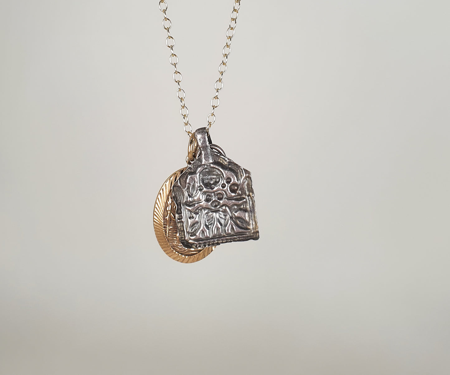 Vintage Silver Shiva and Oval St. Christopher Necklace