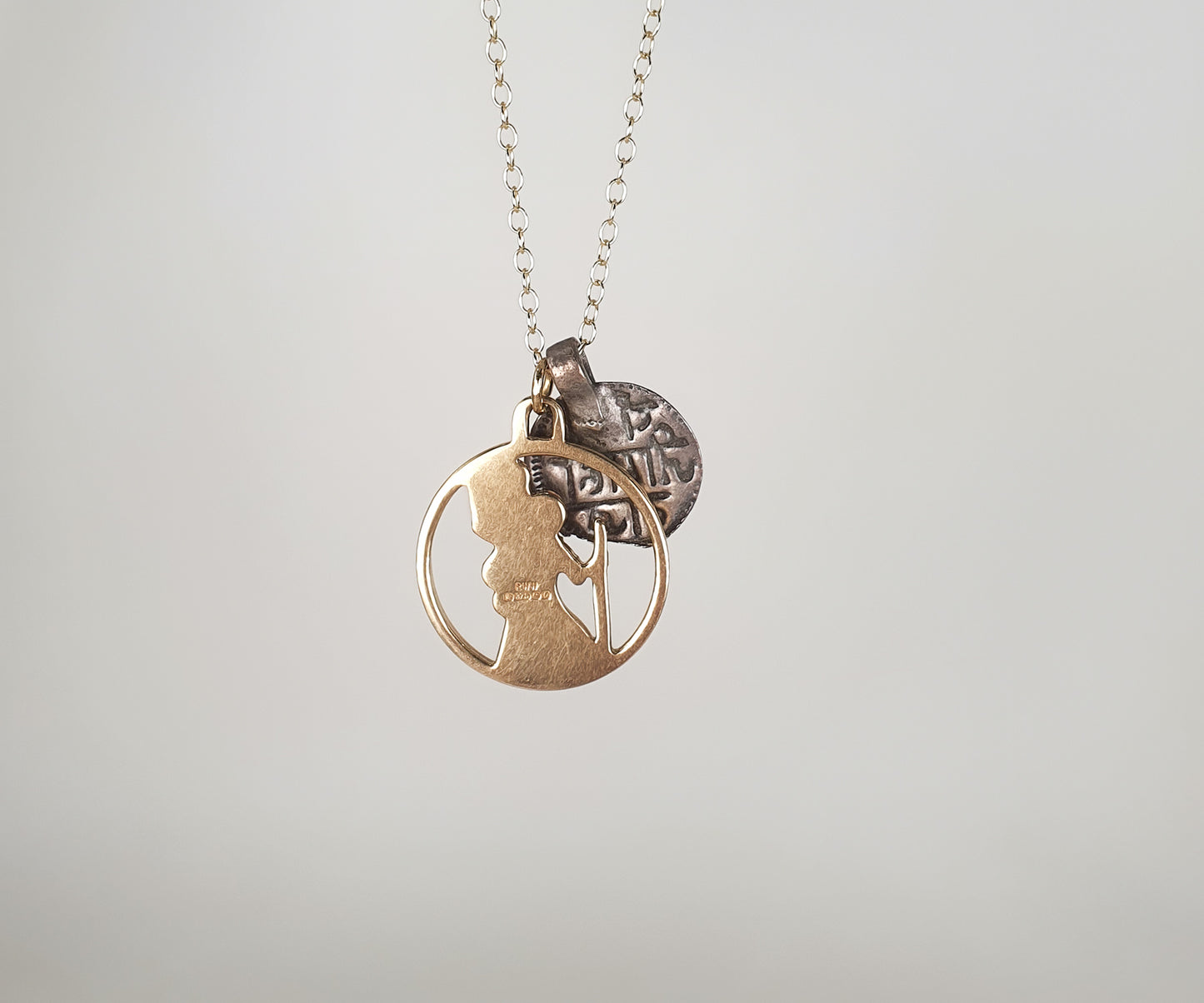 Vintage Gold St. Christopher and Sanskrit Coin Necklace