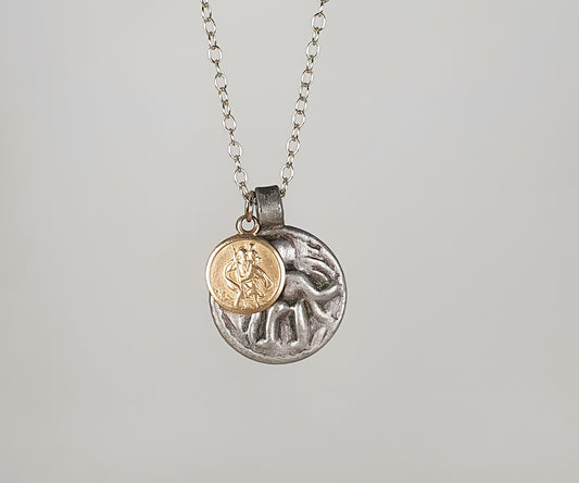 Vintage Vishnu and Gold St. Christopher Necklace