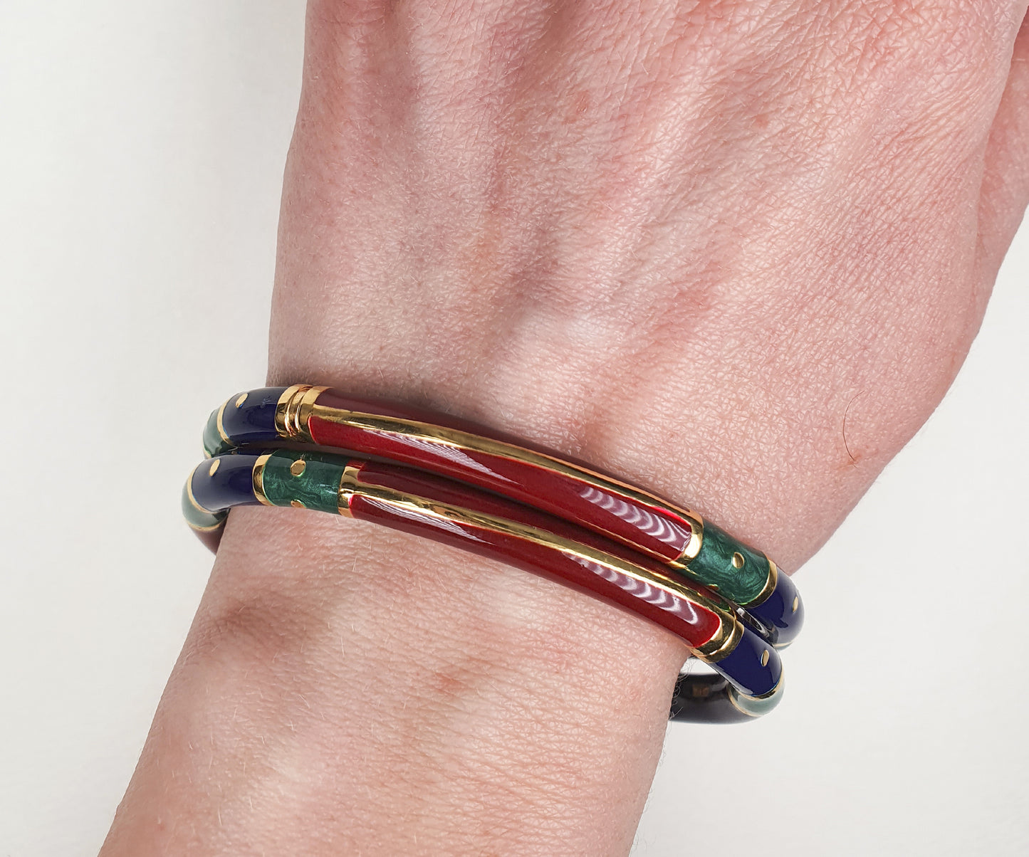 Vintage Burgundy, Navy Blue and Emerald Green Italian Enamelled Bangle