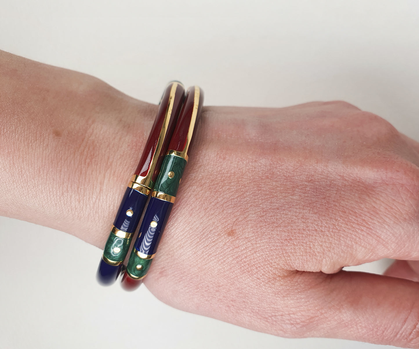 Vintage Burgundy, Navy Blue and Emerald Green Italian Enamelled Bangle
