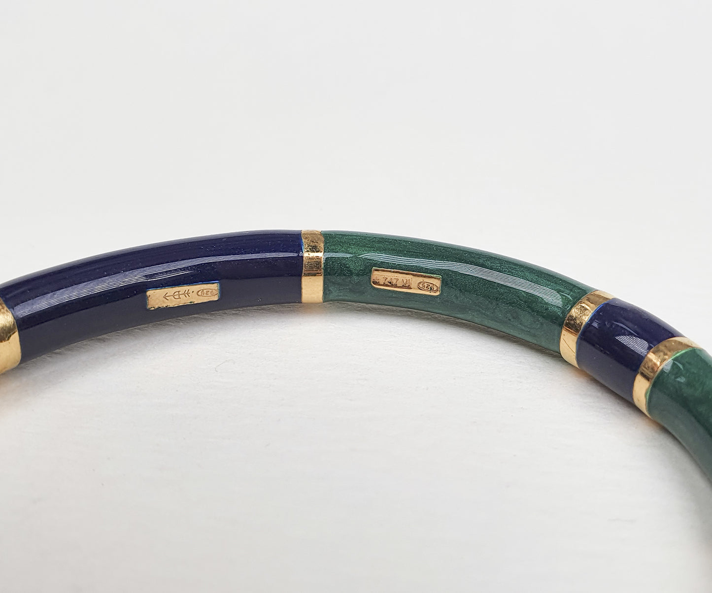 Vintage Navy Blue and Emerald Green Italian Enamelled Bangles