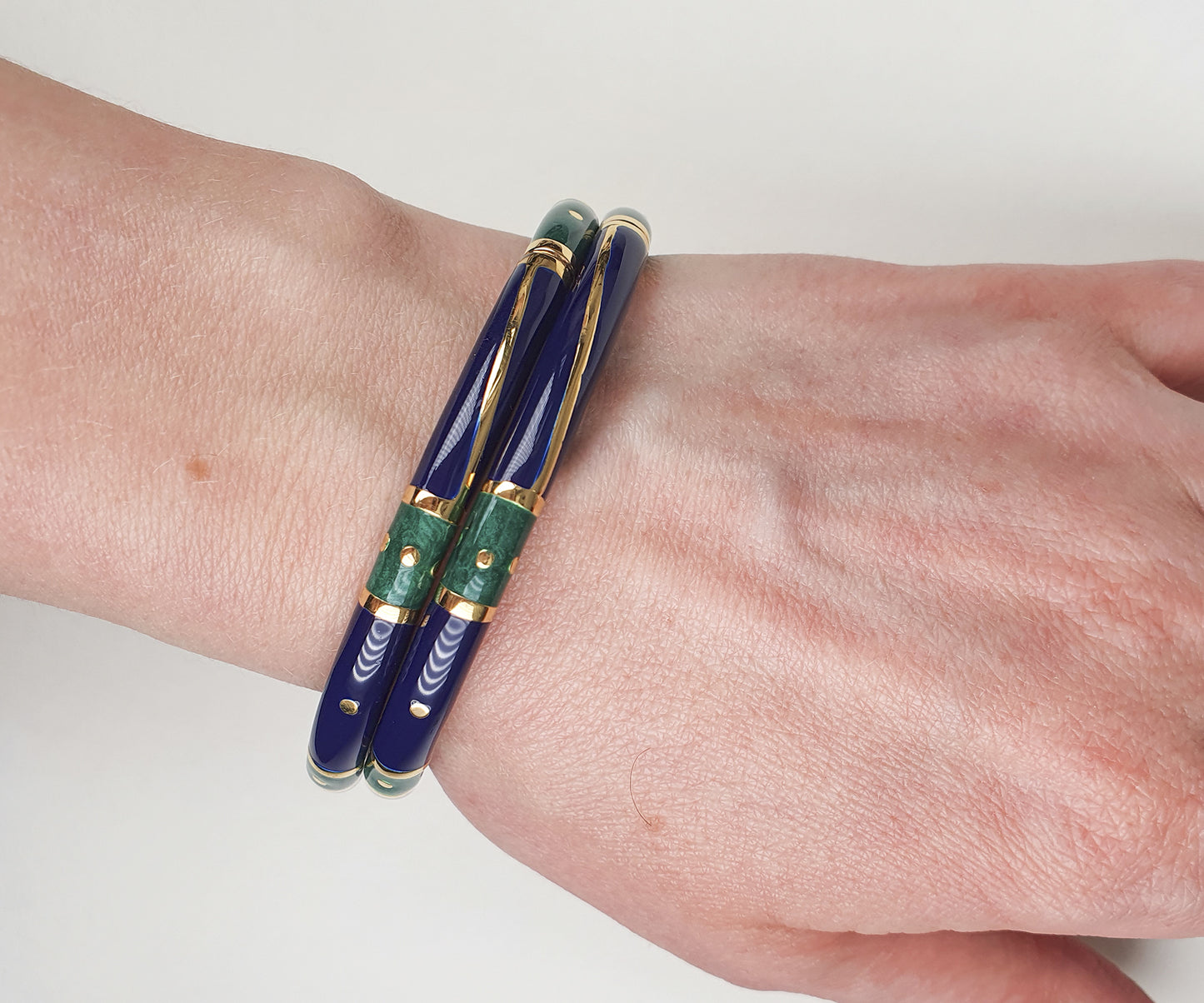 Vintage Navy Blue and Emerald Green Italian Enamelled Bangles