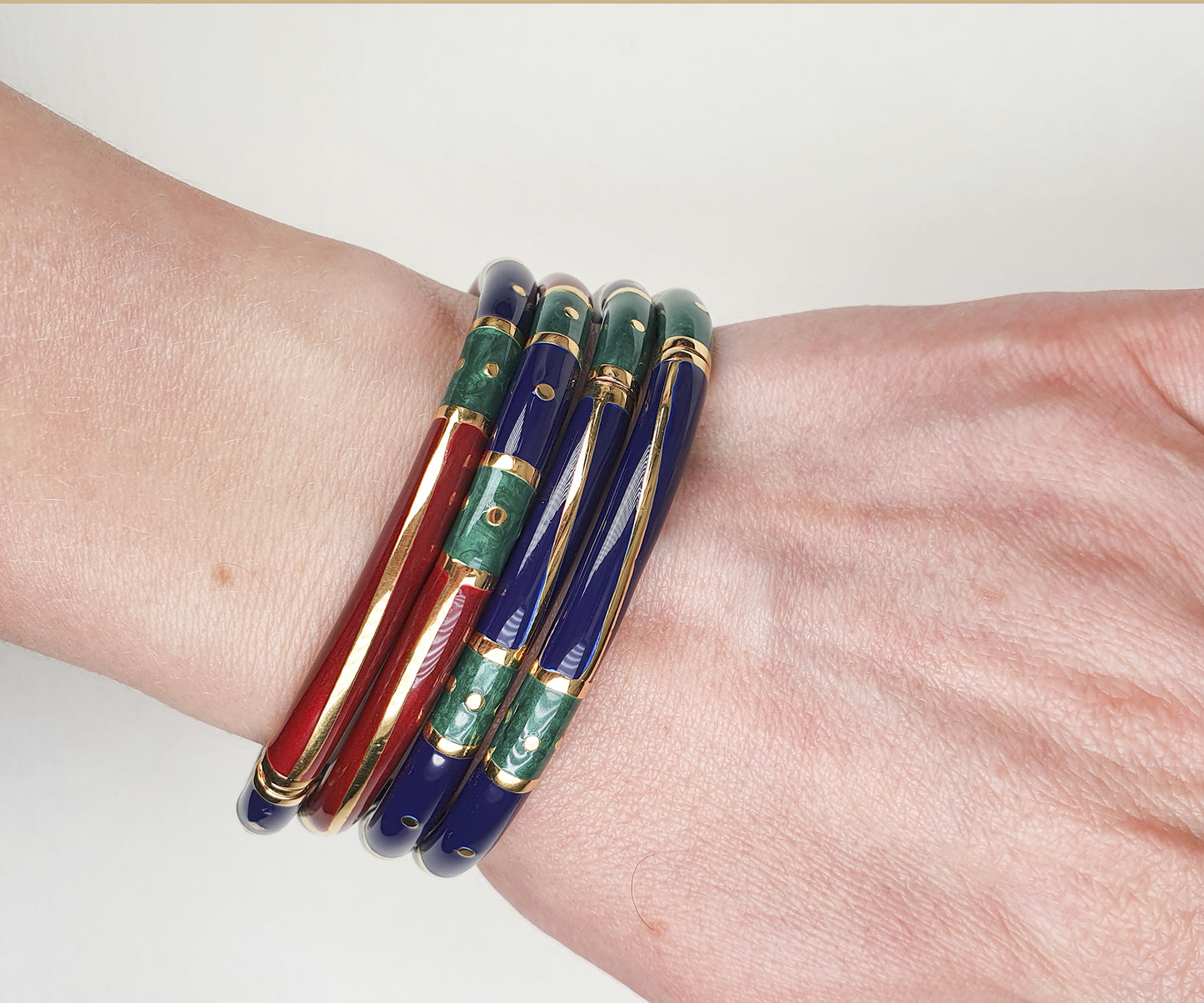 Vintage Burgundy, Navy Blue and Emerald Green Italian Enamelled Bangle