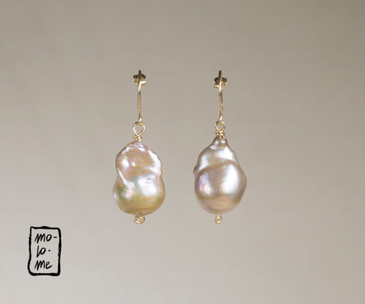 Purple Baroque Pearls on Gold Earrings