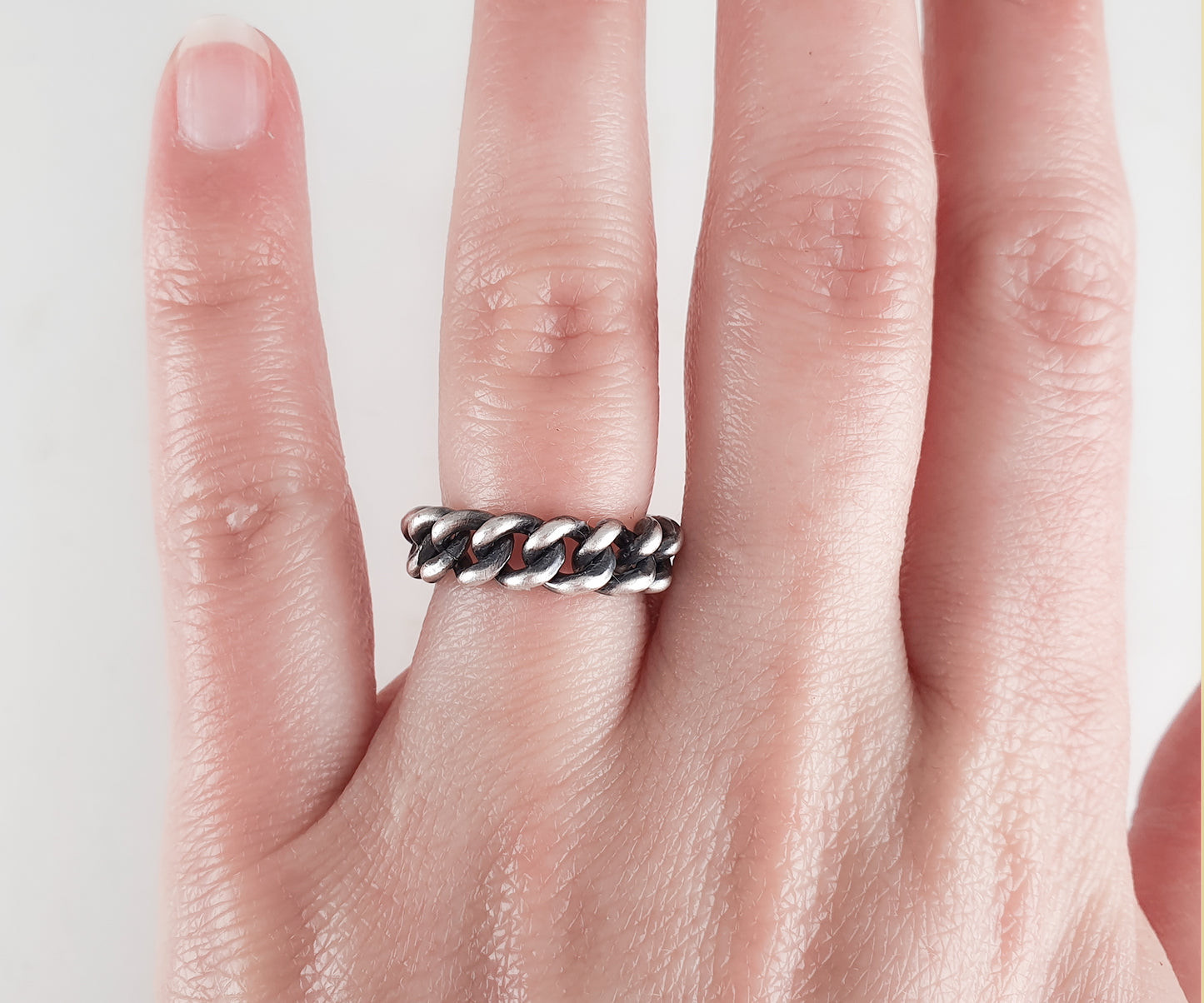 Chunky Flexible Oxidised Silver Chain Ring
