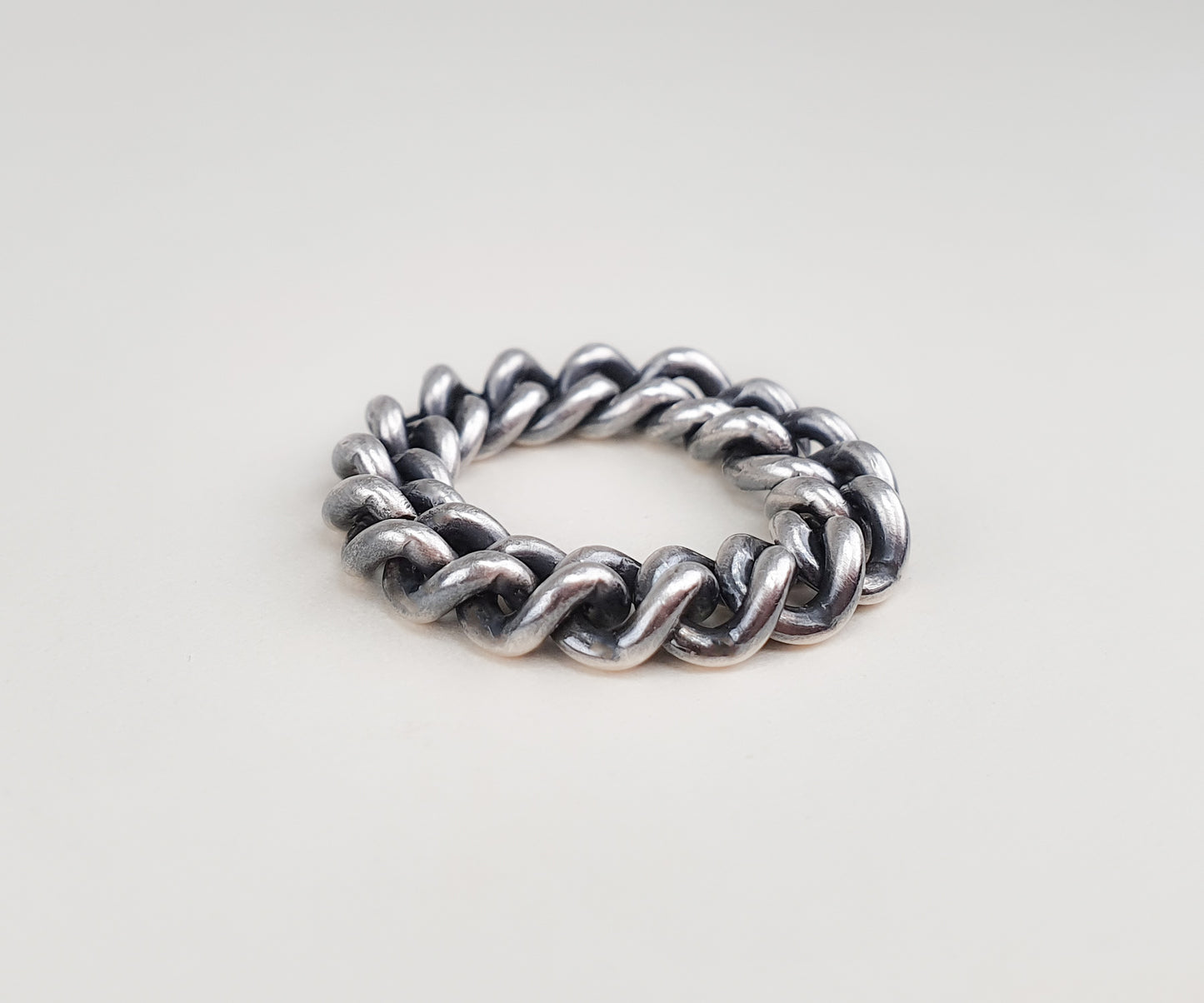 Chunky Flexible Oxidised Silver Chain Ring