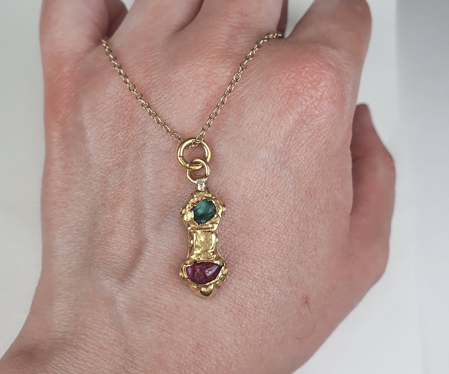 Roman High Carat Gold, Ruby and Green Glass Pendant