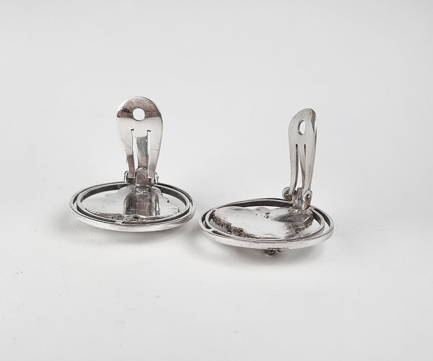 Fabulous Vintage Chunky Silver Granulation Clip On Earrings