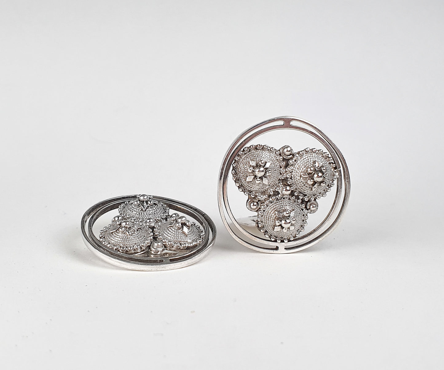Fabulous Vintage Chunky Silver Granulation Clip On Earrings