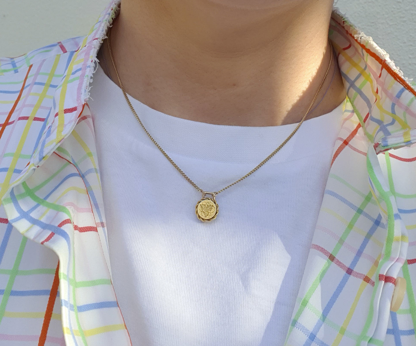 Victorian Vine Leaf Gold Button Necklace