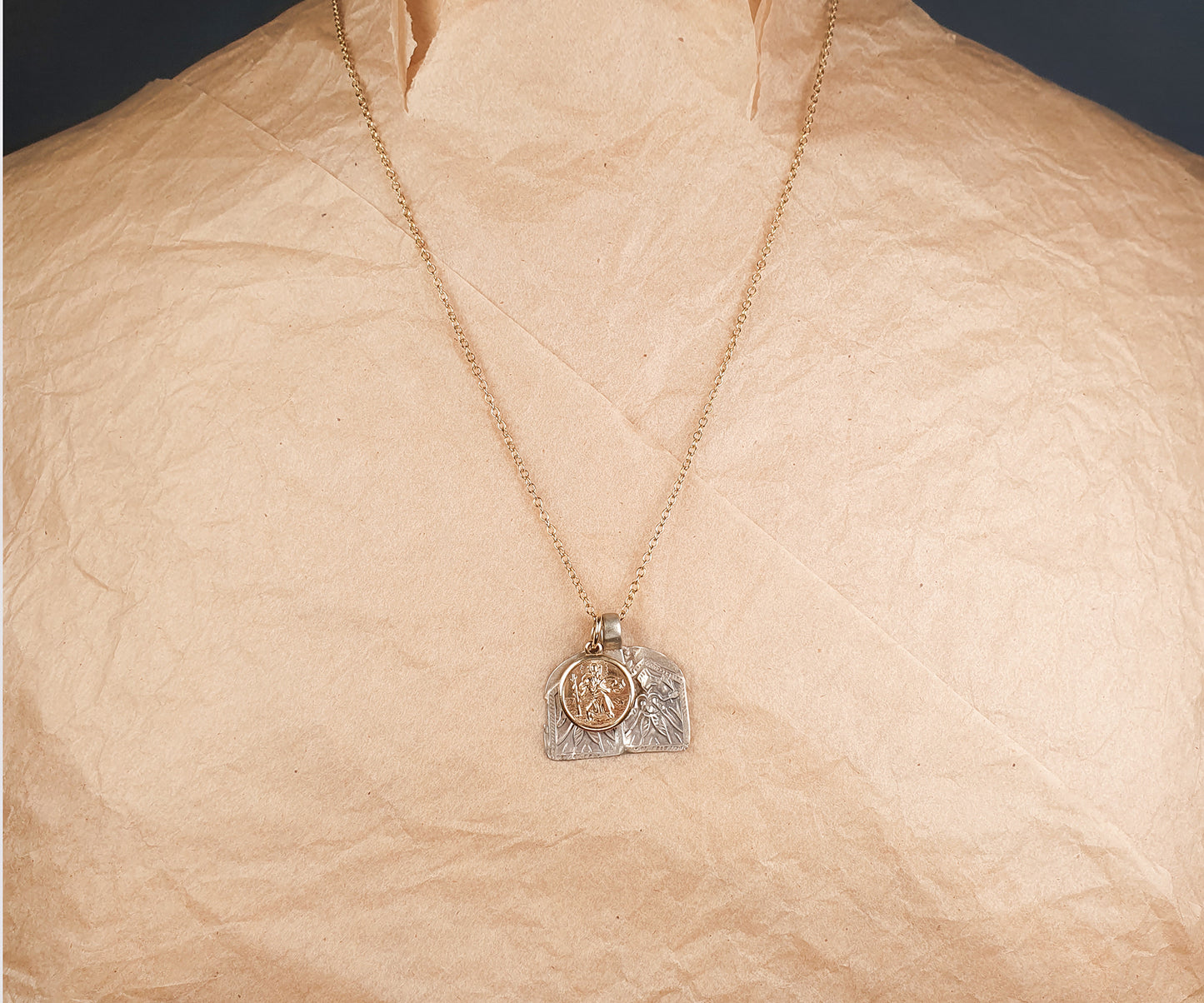 Vintage Double Vishnu and Gold St. Christopher Necklace