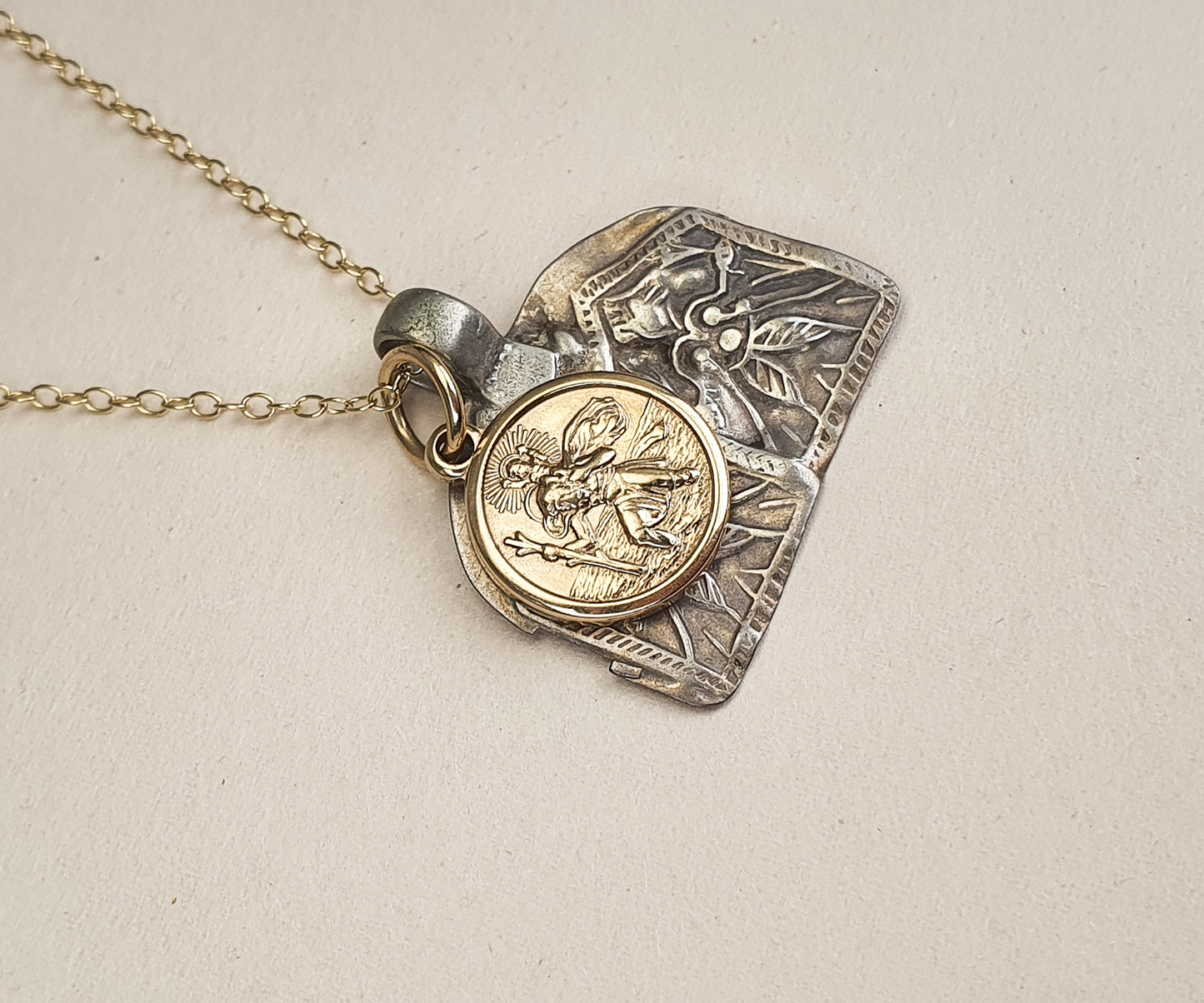 Vintage Double Vishnu and Gold St. Christopher Necklace