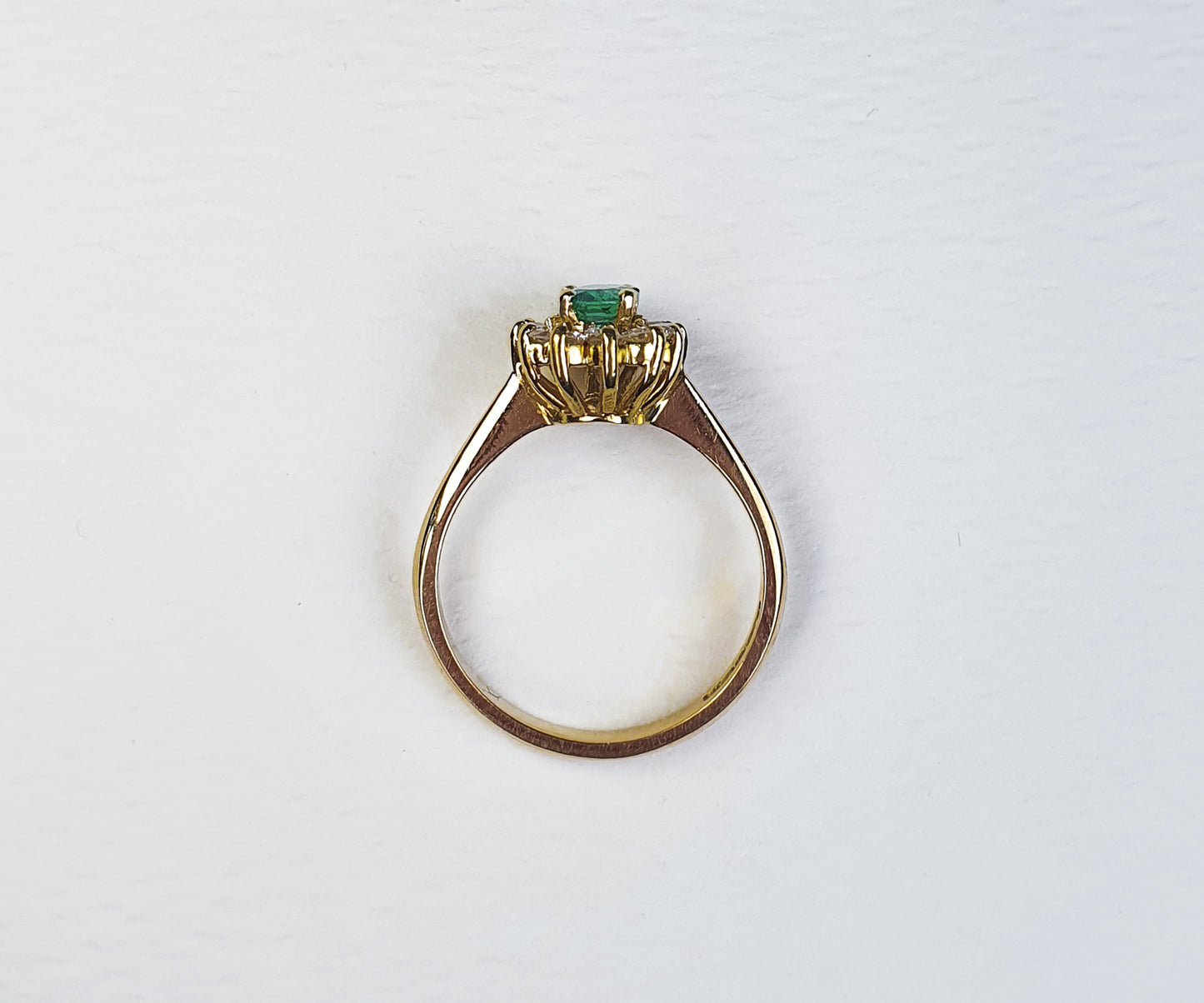 Vintage Emerald and Diamond Halo Cluster Ring in 18ct Yellow Gold