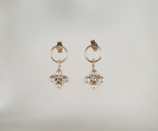 Noughts and Crosses Diamond Drop Earrings