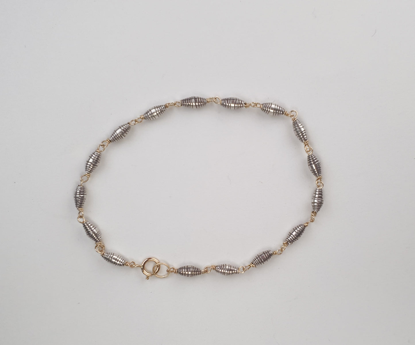 Vintage Silver Paper Beads and Gold Chain Bracelet