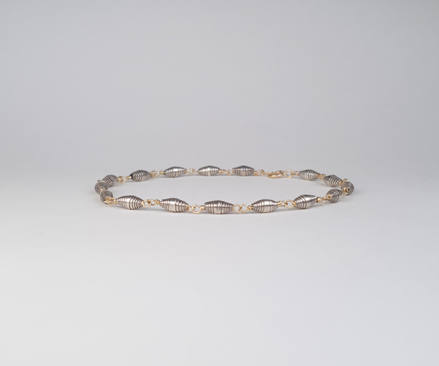 Vintage Silver Paper Beads and Gold Chain Bracelet