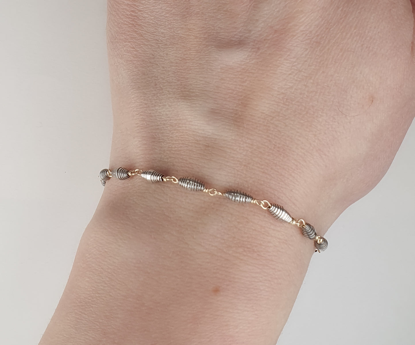 Vintage Silver Paper Beads and Gold Chain Bracelet
