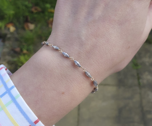 Vintage Silver Paper Beads and Gold Chain Bracelet