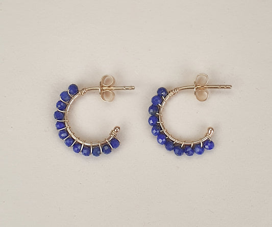 Small Aga  Lapis Lazuli and Gold Hoops