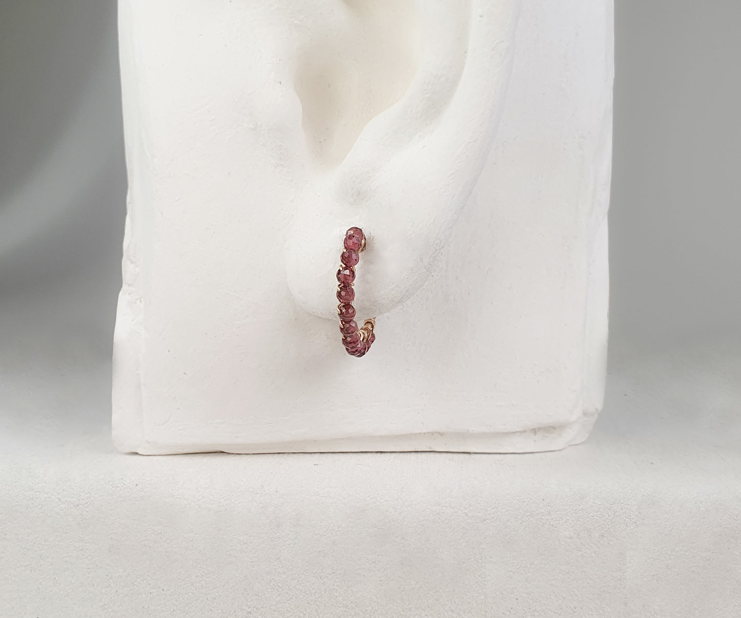Small Aga Pink Garnet and Gold Hoops