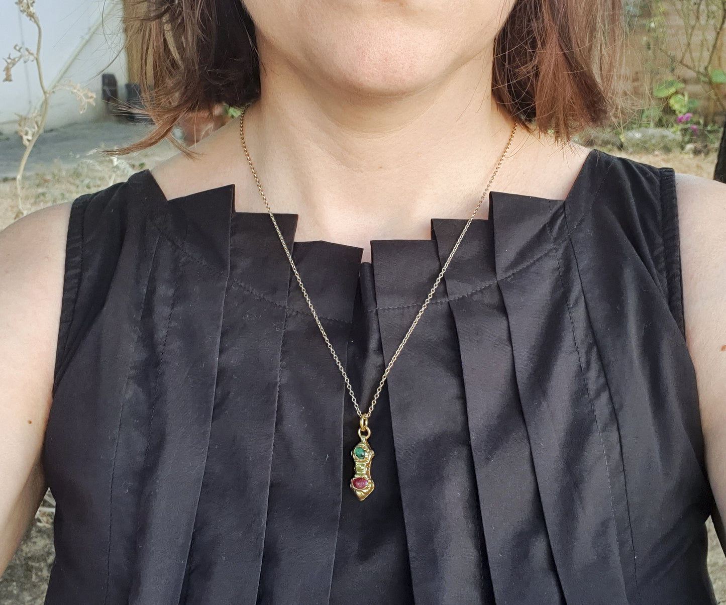 Roman High Carat Gold, Ruby and Green Glass Pendant
