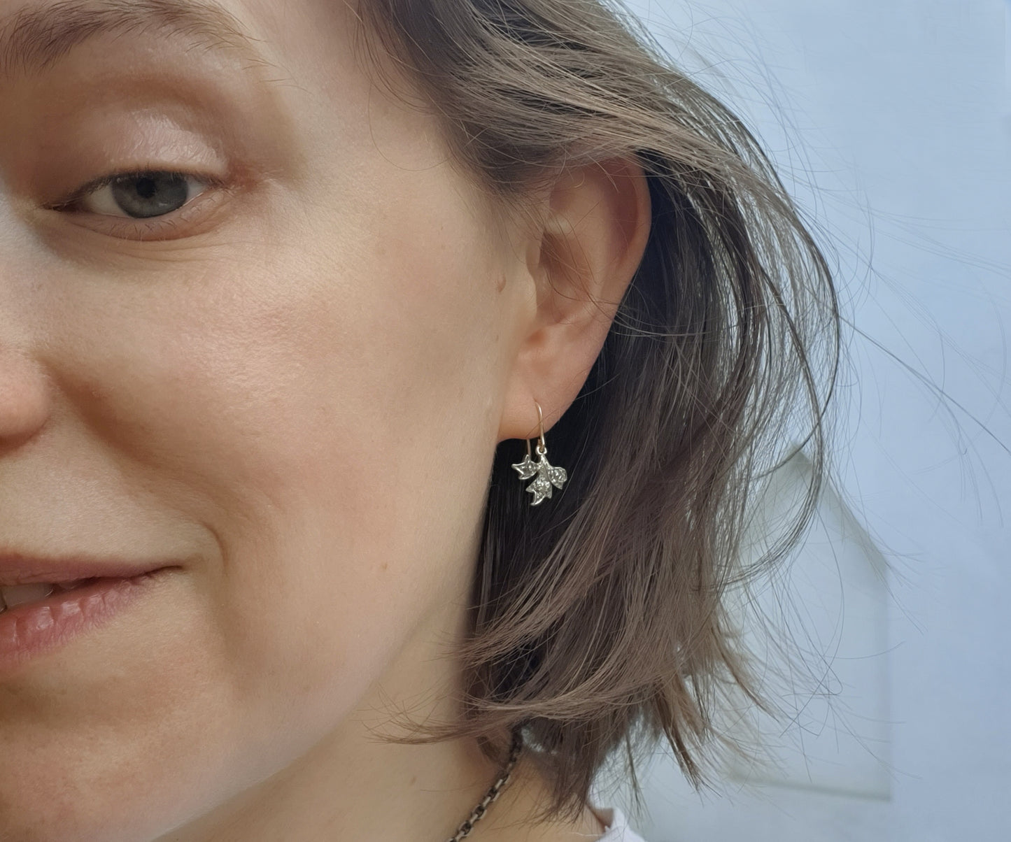 Late Victorian Old Cut Diamond Three Leaf Drop Earrings