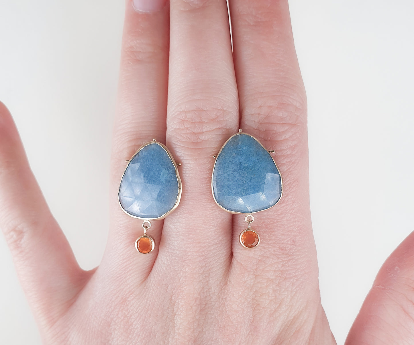 Blue Quartz and Carnelian Petal Earrings