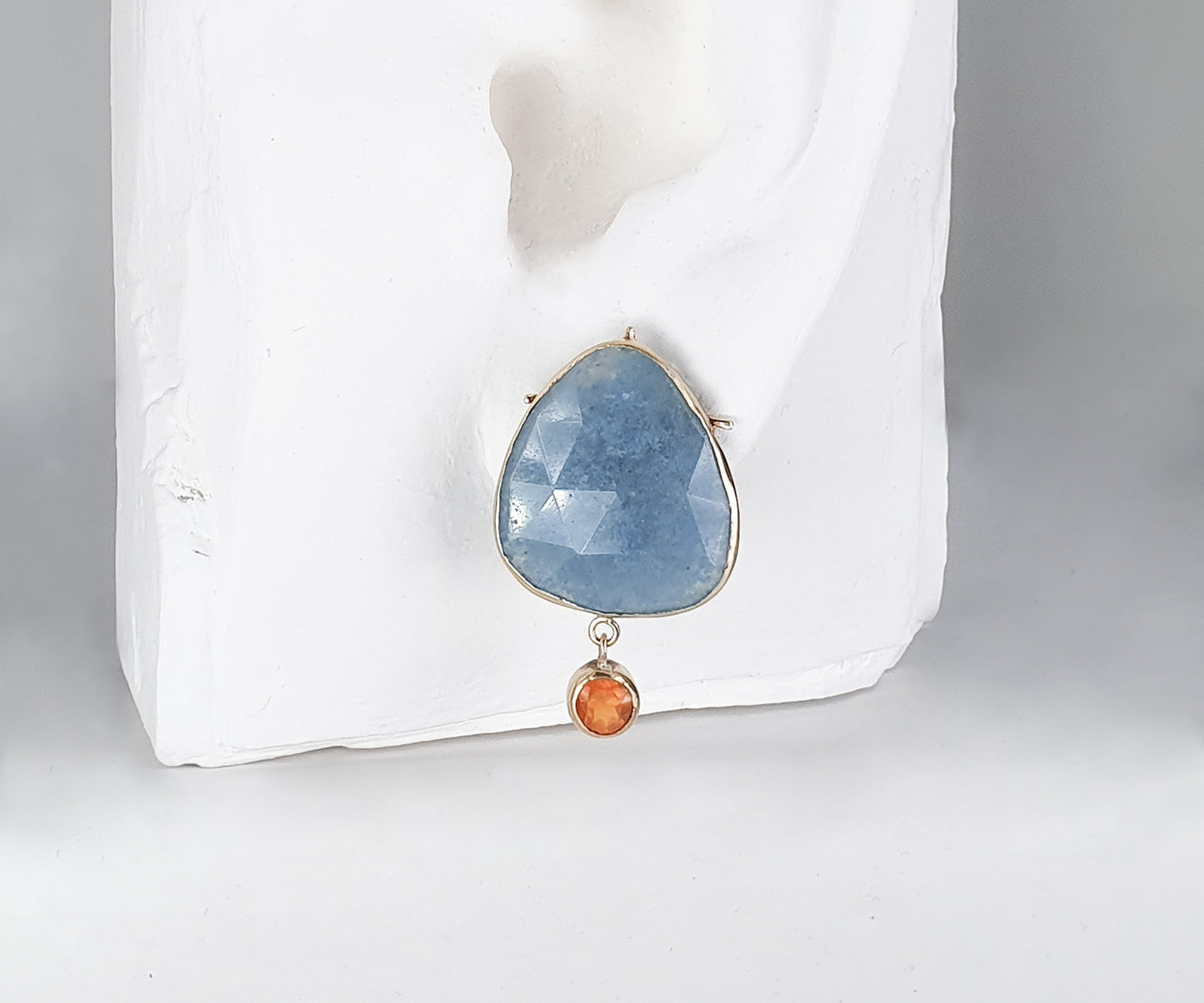 Blue Quartz and Carnelian Petal Earrings