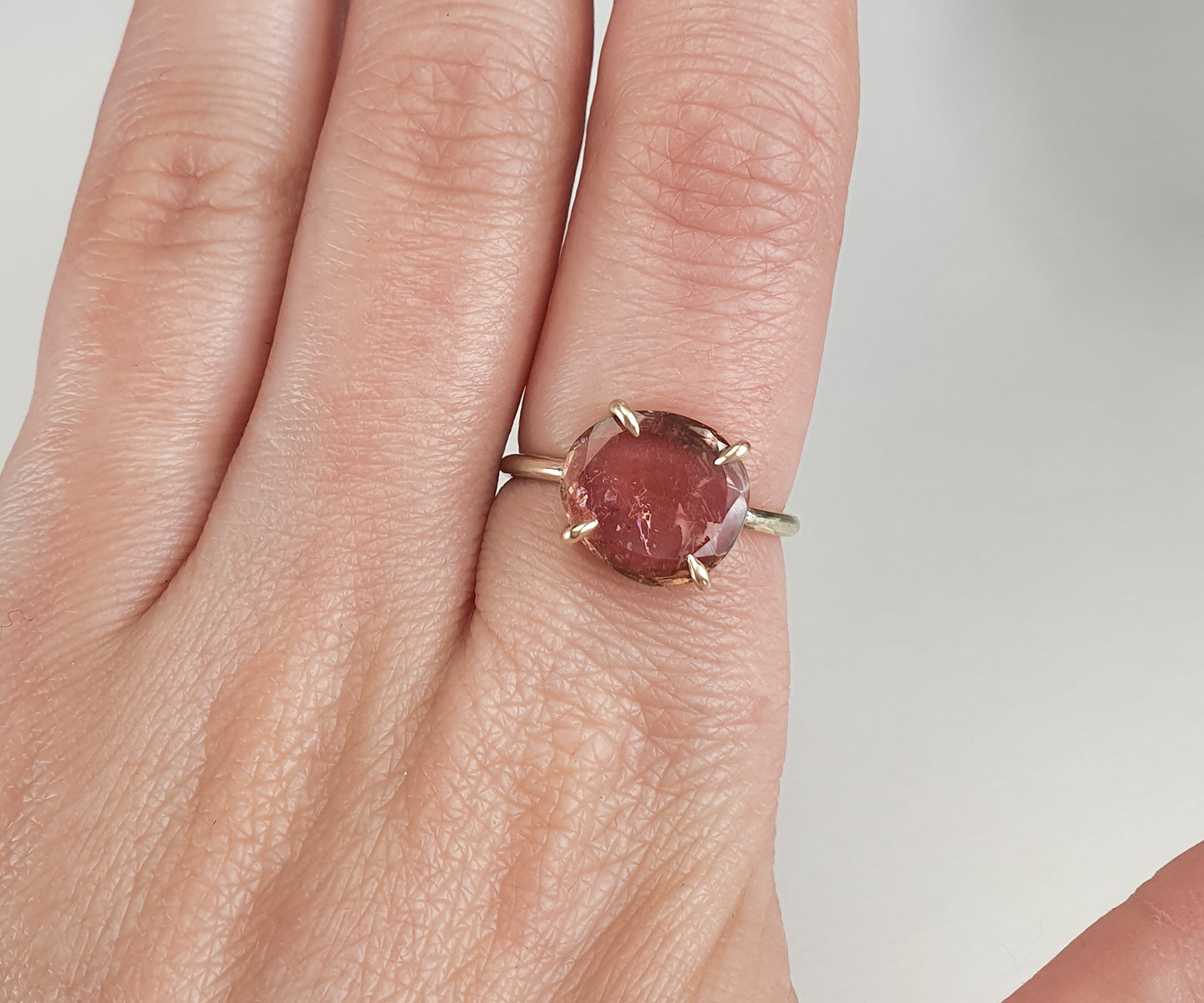 Raspberry Pink Tourmaline Candy Ring in Solid Gold