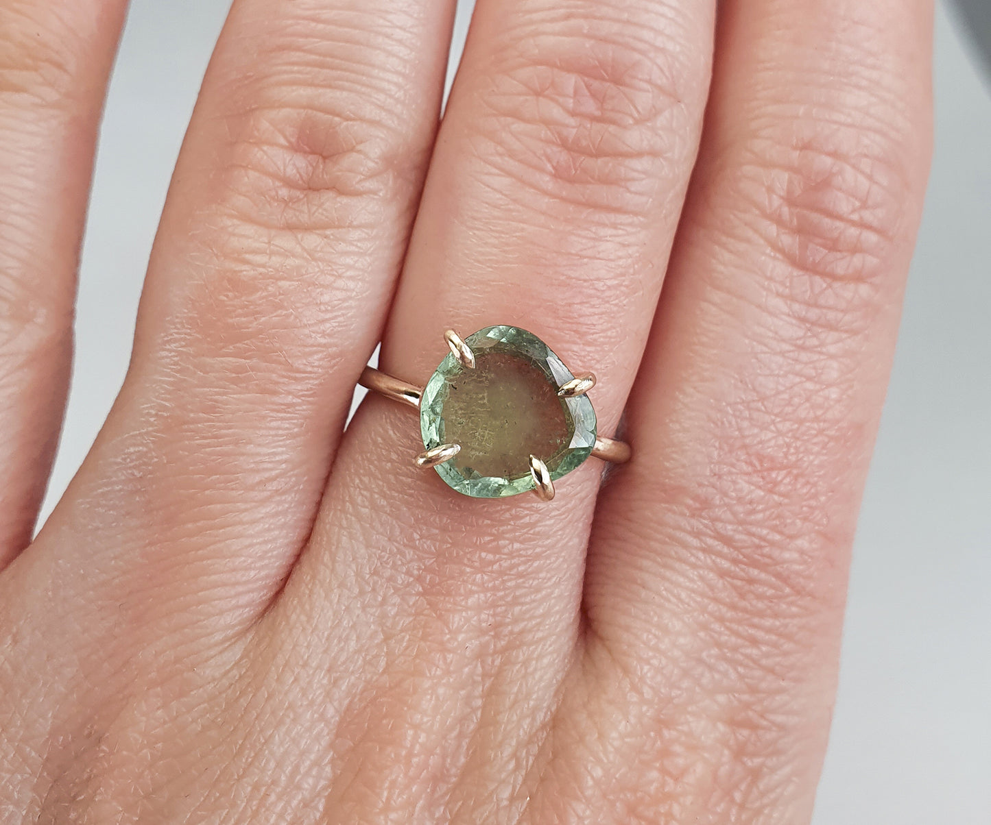 Minty Green Tourmaline Candy Ring in Solid Gold