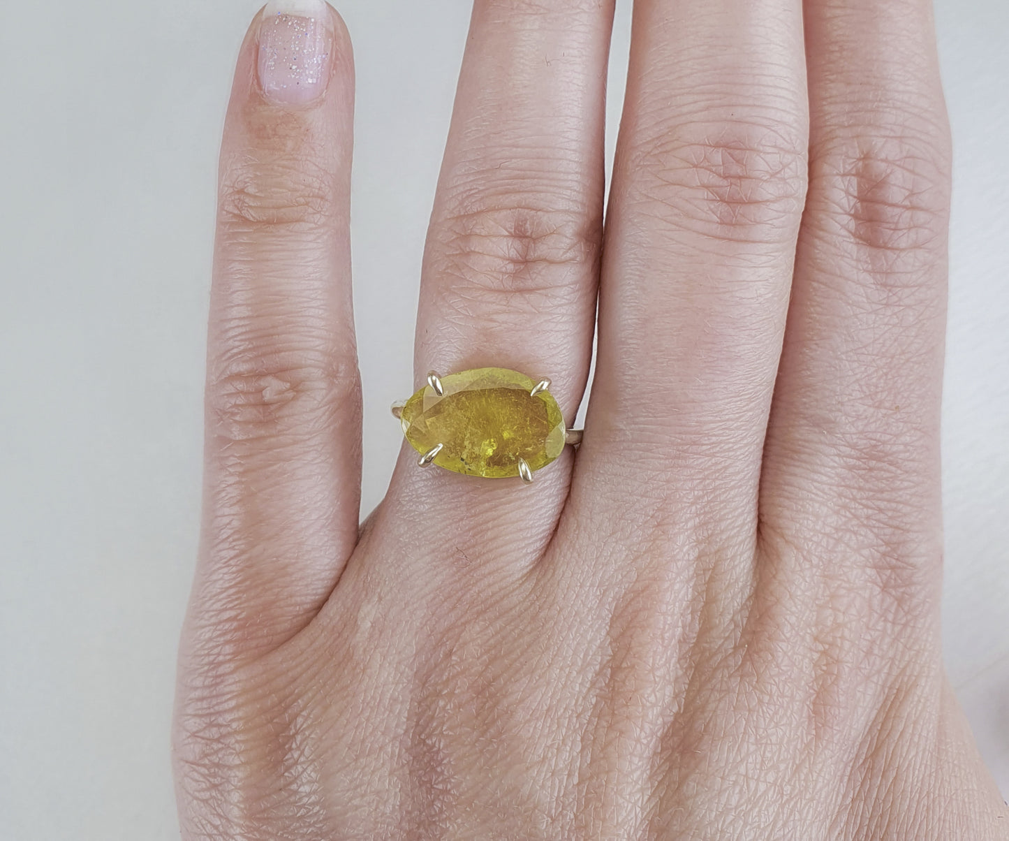 Chartreuse Yellow Tourmaline Candy Ring in Solid Gold