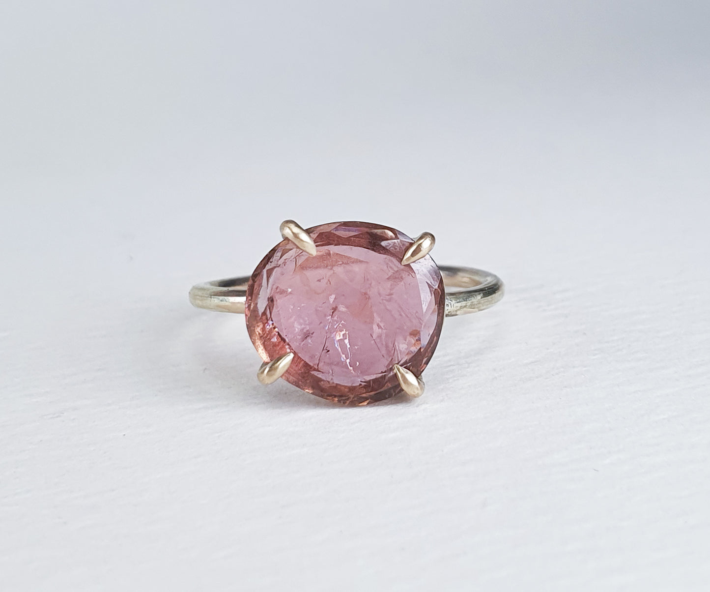 Raspberry Pink Tourmaline Candy Ring in Solid Gold